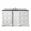 James Martin Vanities De Soto 60in Single Vanity, Bright White w/ 3 CM Charcoal Soapstone Quartz Top 825-V60S-BW-3CSP